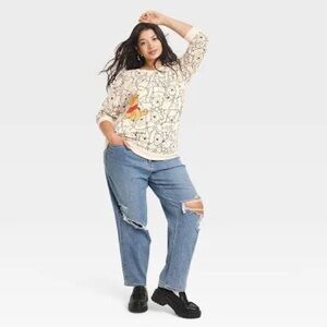 Disney Winnie the Pooh AOP cozy graphic sweatshirt cream black size XXL‎